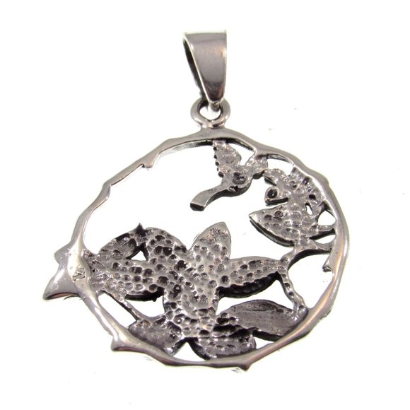 Solid 925 Sterling Silver Hummingbird & Flowers Pendant with Inlaid Paua Shell - Picture 7 of 7